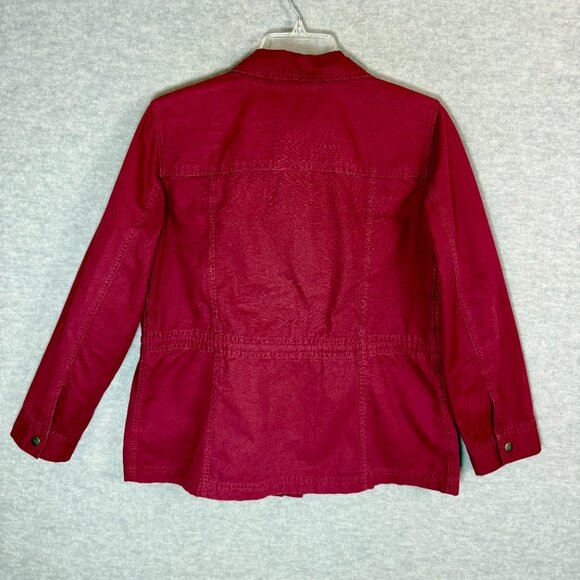 Talbots Petite MP Cotton Twill Safari Utility Jacket Burgundy Drawstring Waist - Picture 9 of 14